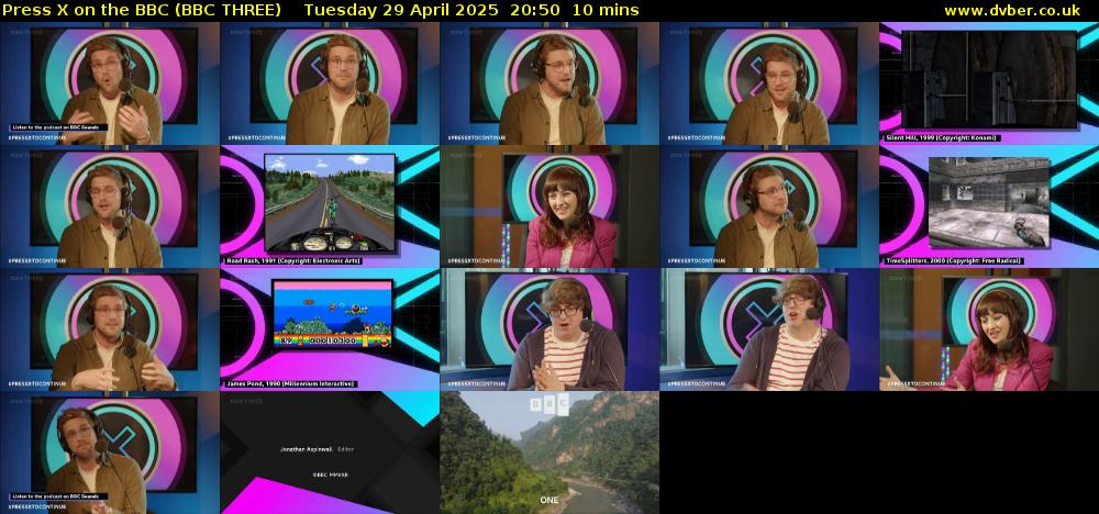 Press X on the BBC (BBC THREE) Tuesday 29 April 2025 20:50 - 21:00