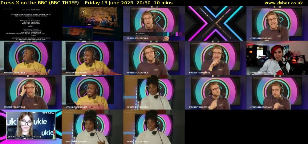 Press X on the BBC (BBC THREE) Friday 13 June 2025 20:50 - 21:00