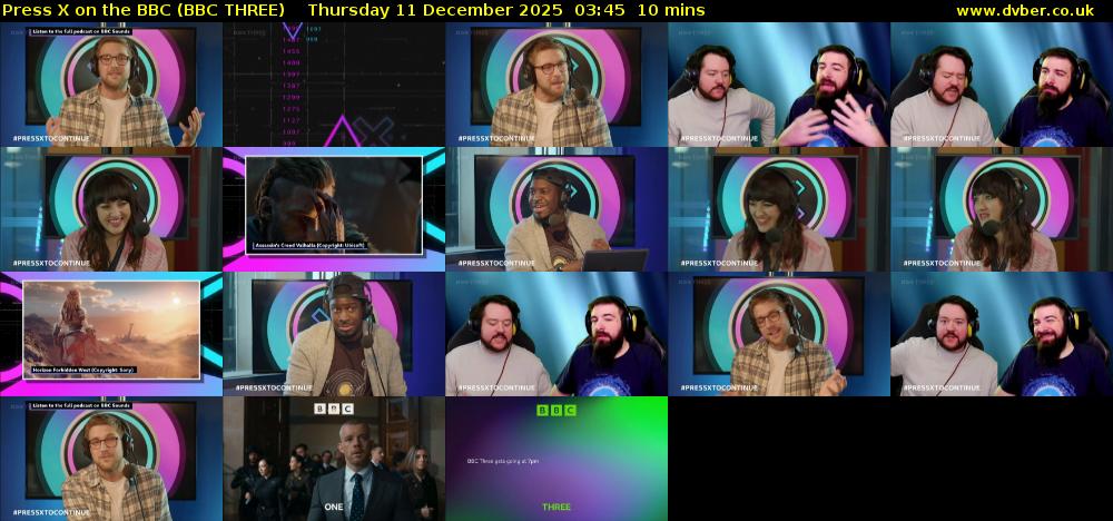 Press X on the BBC (BBC THREE) Thursday 11 December 2025 03:45 - 03:55