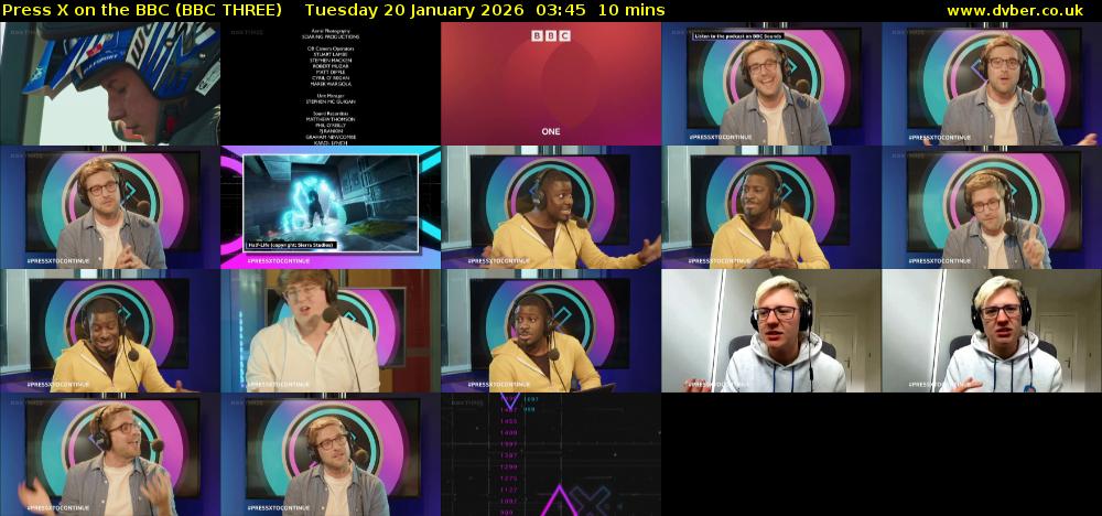 Press X on the BBC (BBC THREE) Tuesday 20 January 2026 03:45 - 03:55