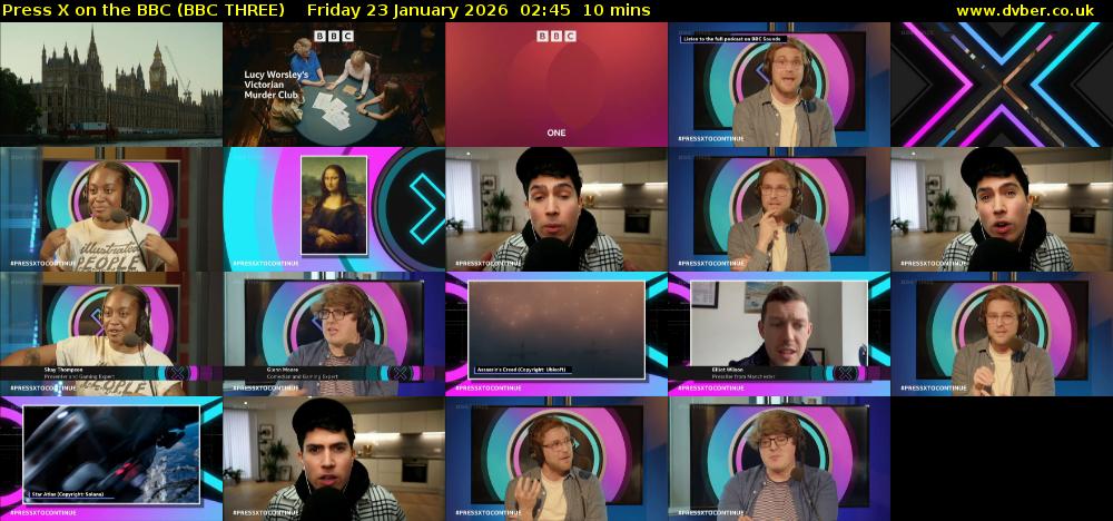 Press X on the BBC (BBC THREE) Friday 23 January 2026 02:45 - 02:55
