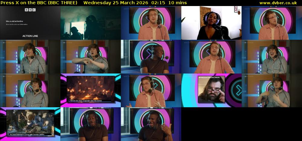 Press X on the BBC (BBC THREE) Wednesday 25 March 2026 02:15 - 02:25