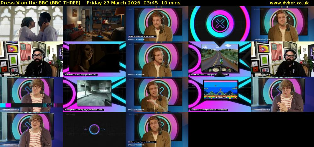 Press X on the BBC (BBC THREE) Friday 27 March 2026 03:45 - 03:55