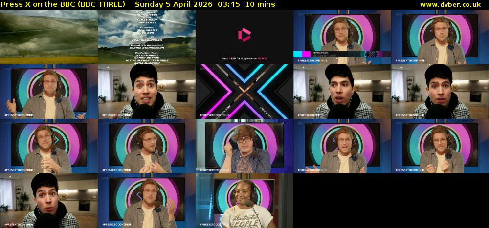 Press X on the BBC (BBC THREE) Sunday 5 April 2026 03:45 - 03:55