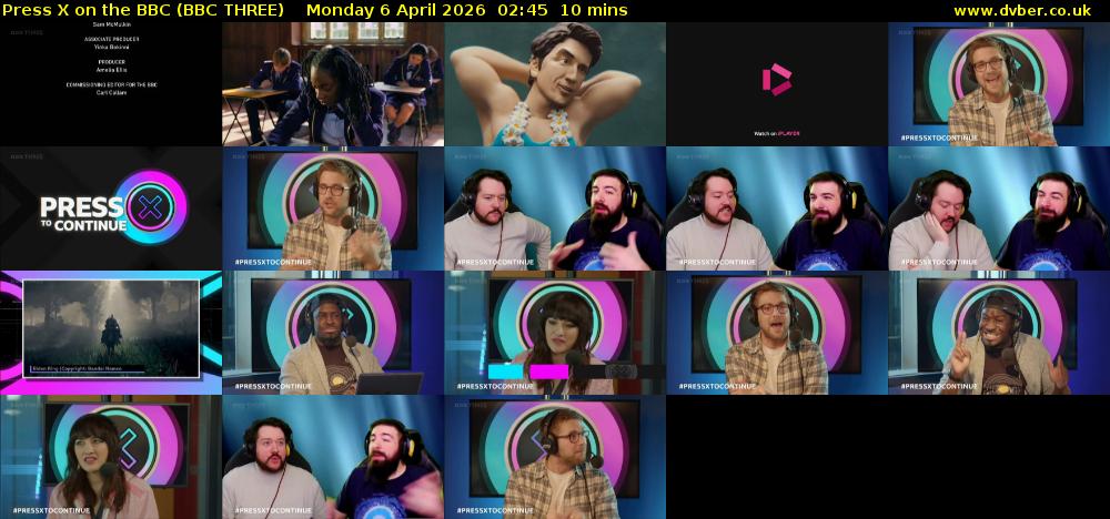 Press X on the BBC (BBC THREE) Monday 6 April 2026 02:45 - 02:55