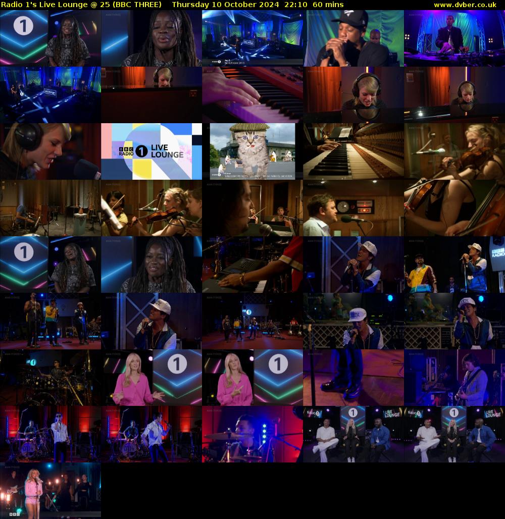 Radio 1's Live Lounge @ 25 (BBC THREE) Thursday 10 October 2024 22:10 - 23:10