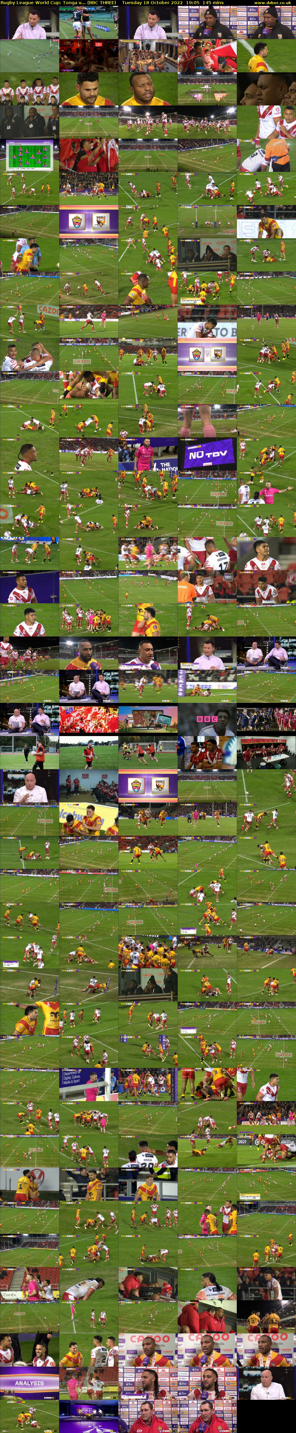 Rugby League World Cup: Tonga v... (BBC THREE) Tuesday 18 October 2022 19:05 - 21:30