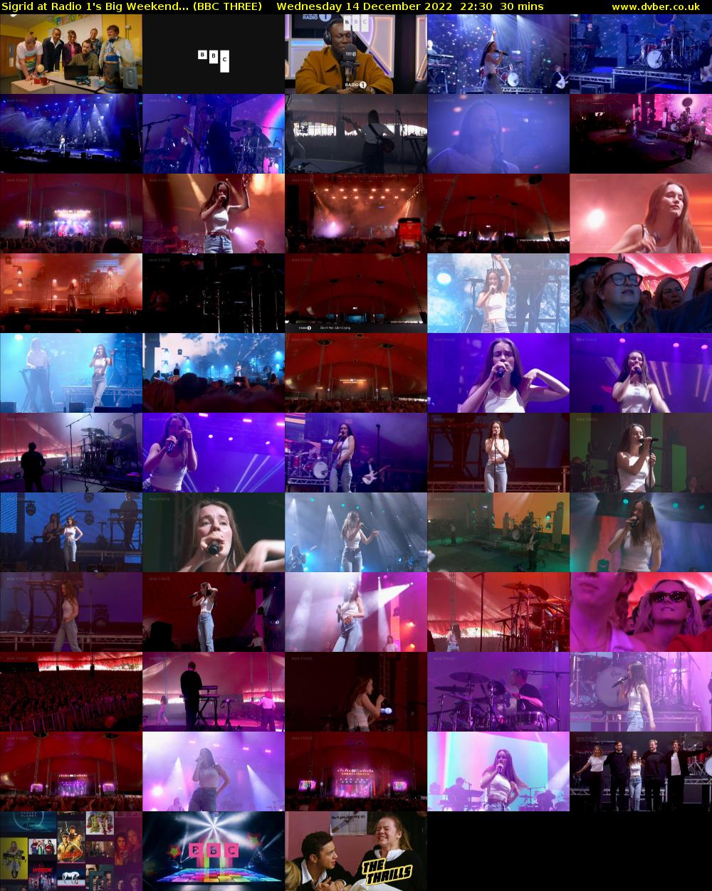 Sigrid at Radio 1's Big Weekend... (BBC THREE) Wednesday 14 December 2022 22:30 - 23:00