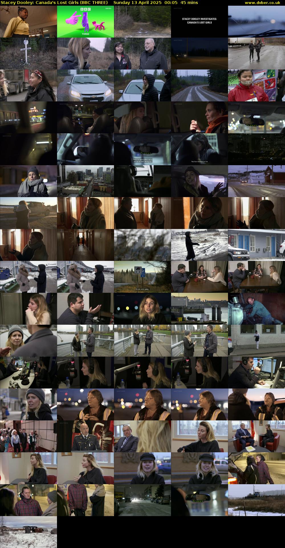 Stacey Dooley: Canada's Lost Girls (BBC THREE) Sunday 13 April 2025 00:05 - 00:50