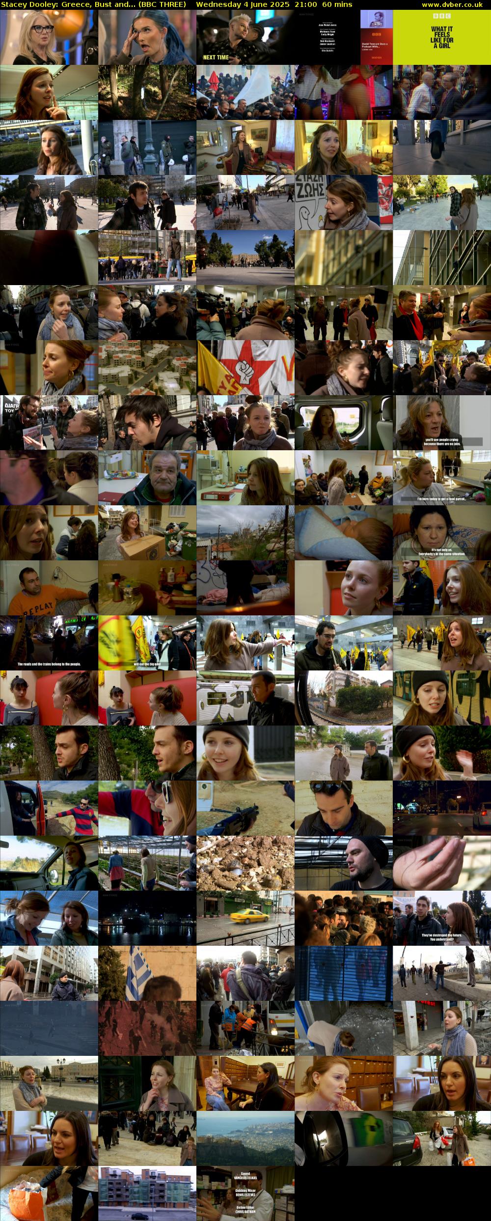 Stacey Dooley: Greece, Bust and... (BBC THREE) Wednesday 4 June 2025 21:00 - 22:00