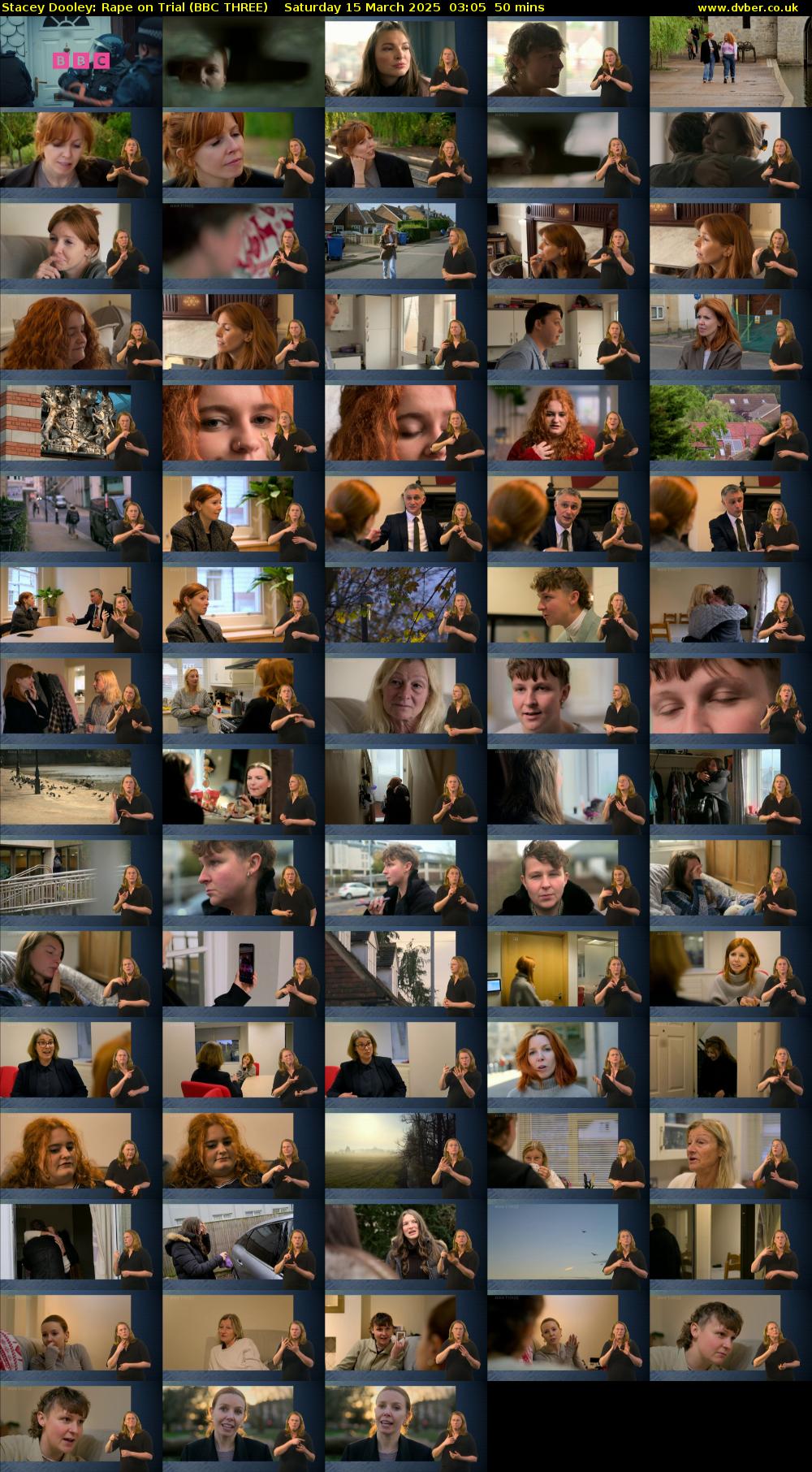 Stacey Dooley: Rape on Trial (BBC THREE) Saturday 15 March 2025 03:05 - 03:55