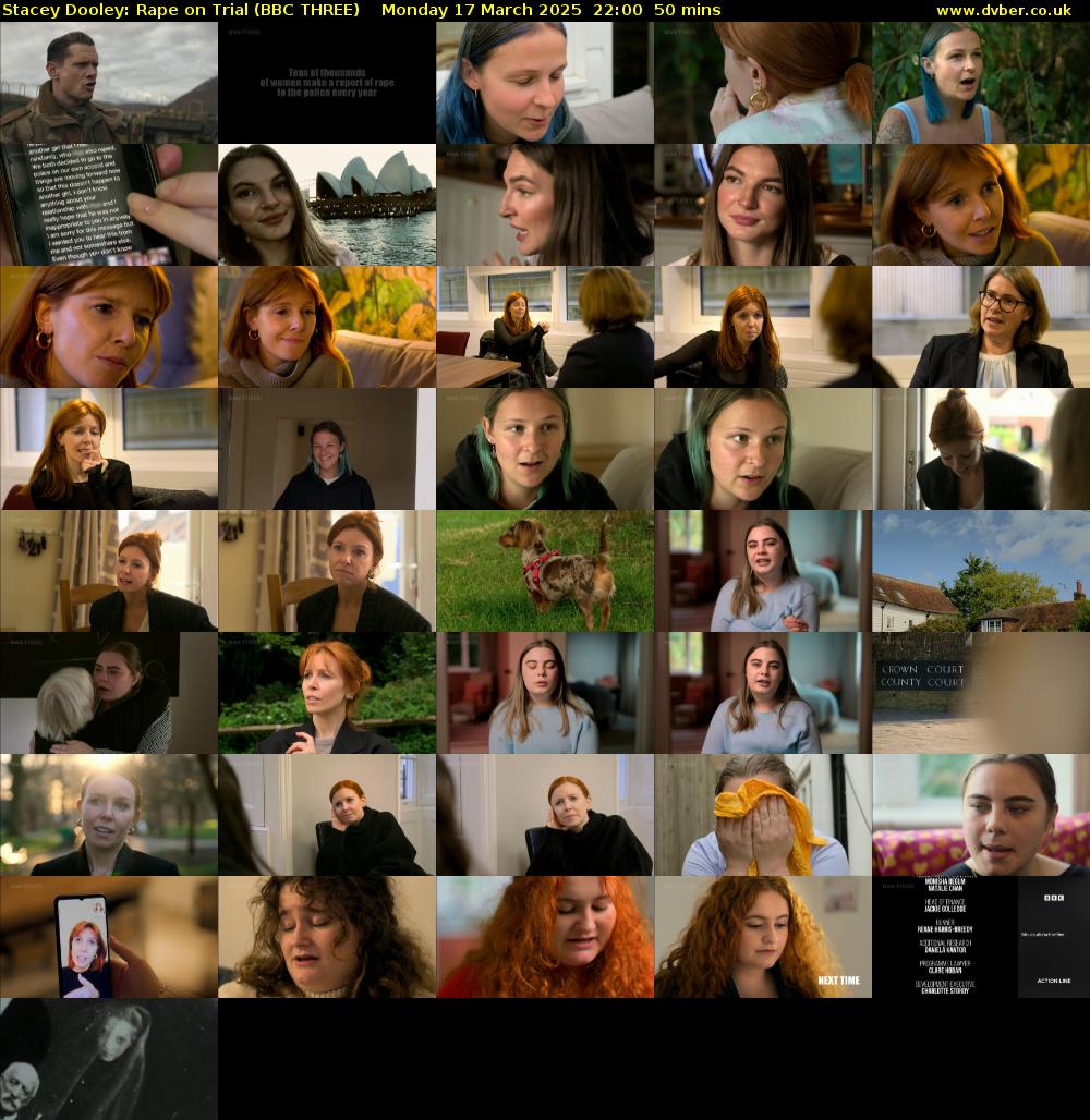 Stacey Dooley: Rape on Trial (BBC THREE) Monday 17 March 2025 22:00 - 22:50