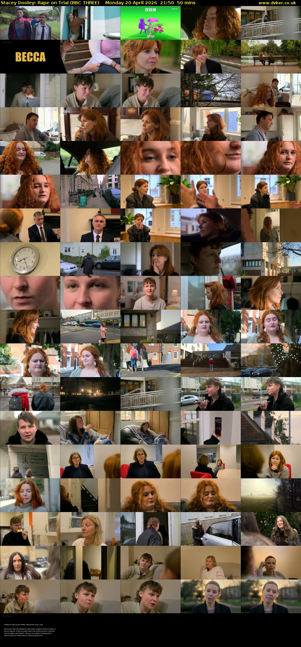 Stacey Dooley: Rape on Trial (BBC THREE) Monday 20 April 2026 21:50 - 22:40