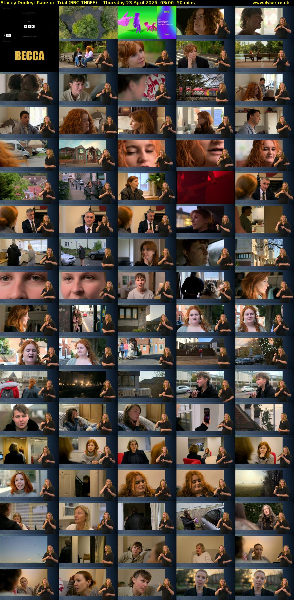 Stacey Dooley: Rape on Trial (BBC THREE) Thursday 23 April 2026 03:00 - 03:50