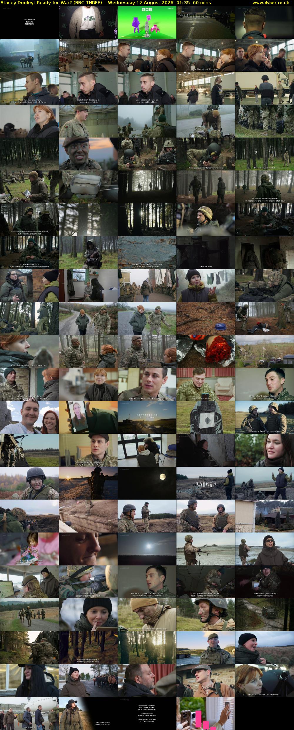 Stacey Dooley: Ready for War? (BBC THREE) Wednesday 12 August 2026 01:35 - 02:35