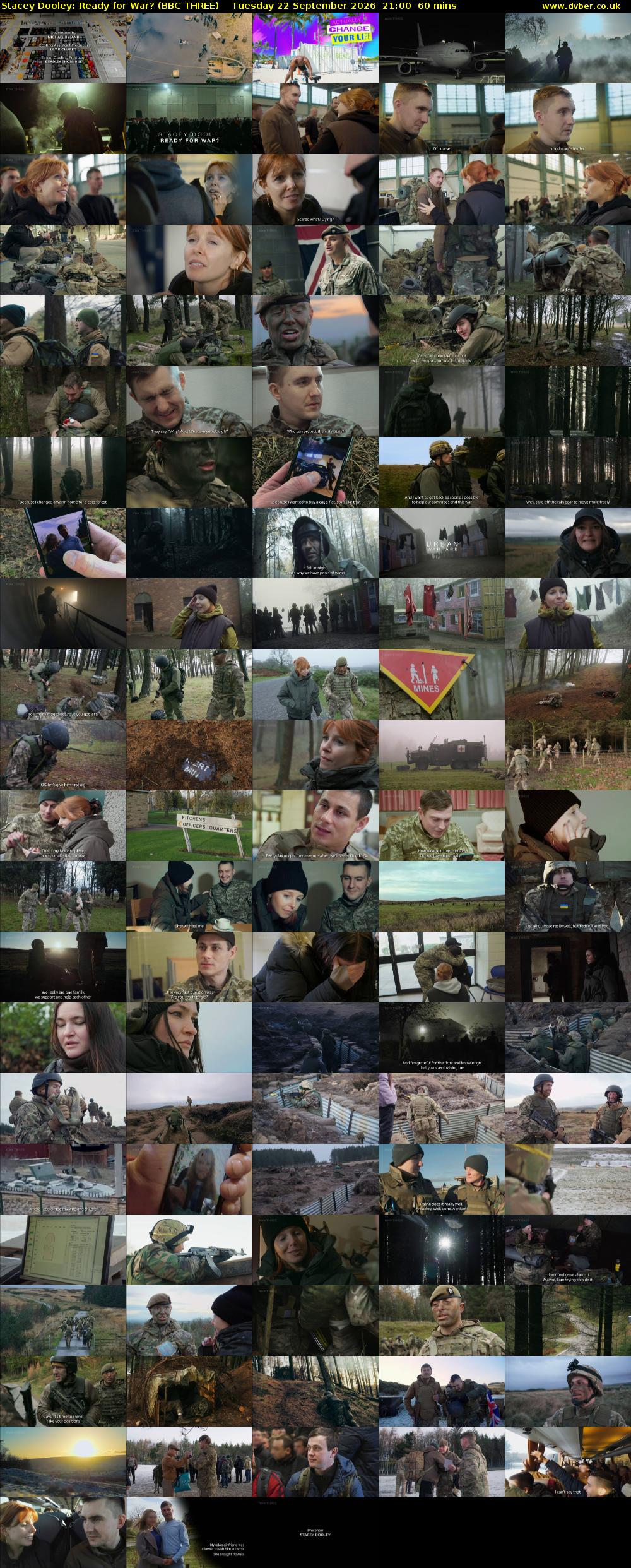 Stacey Dooley: Ready for War? (BBC THREE) Tuesday 22 September 2026 21:00 - 22:00