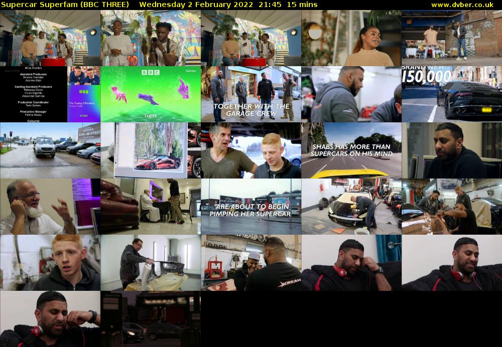 Supercar Superfam (BBC THREE) Wednesday 2 February 2022 21:45 - 22:00