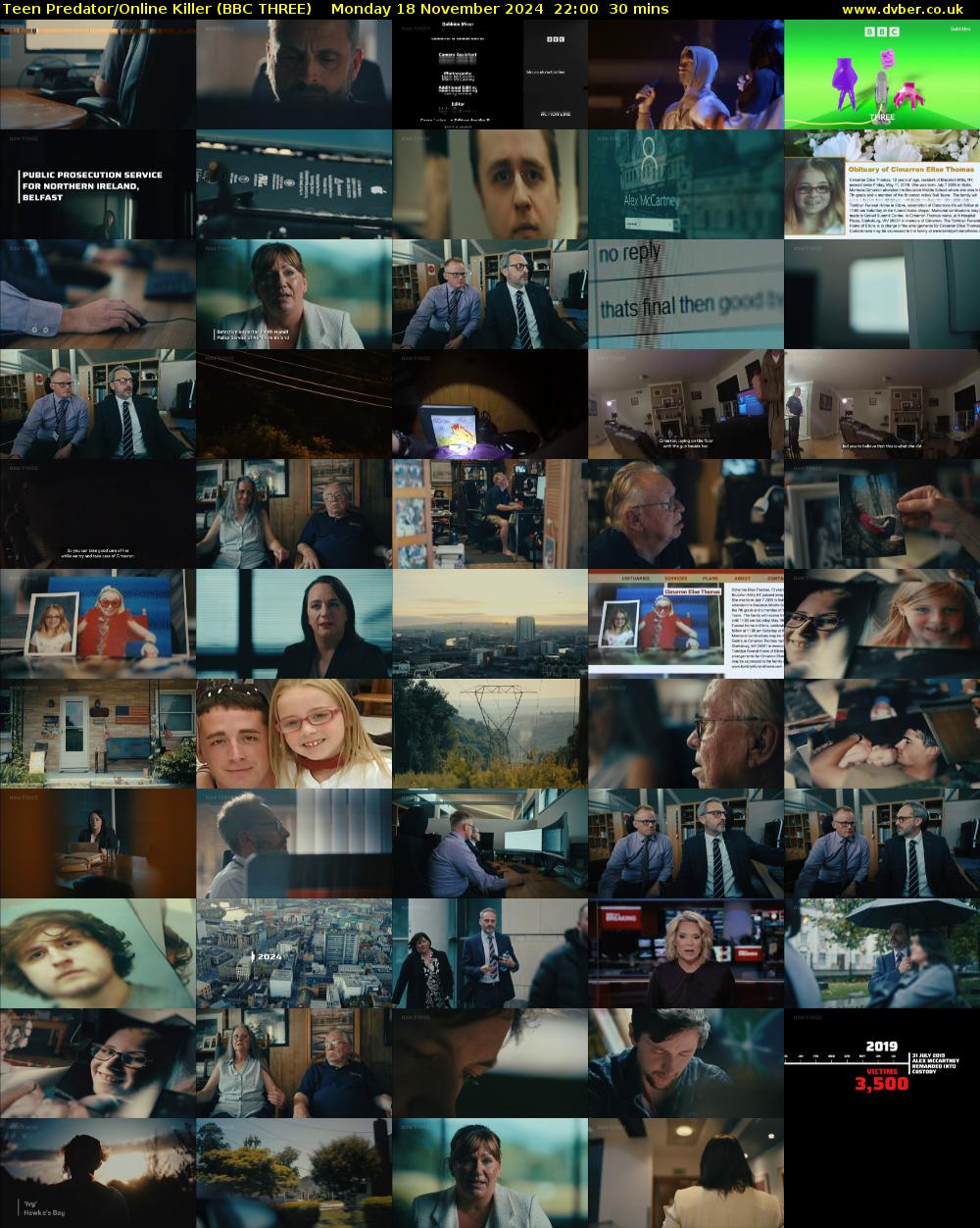 Teen Predator/Online Killer (BBC THREE) Monday 18 November 2024 22:00 - 22:30