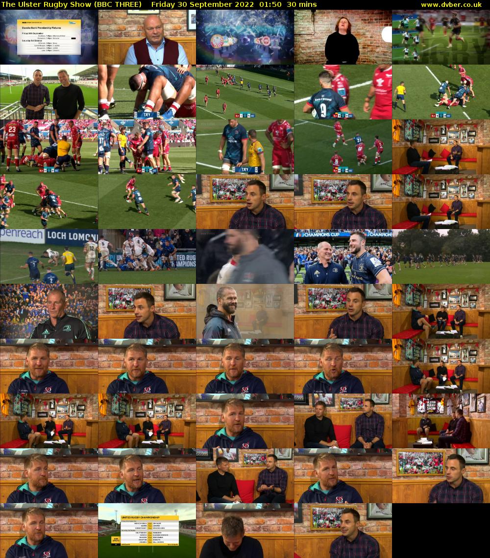 The Ulster Rugby Show (BBC THREE) Friday 30 September 2022 01:50 - 02:20