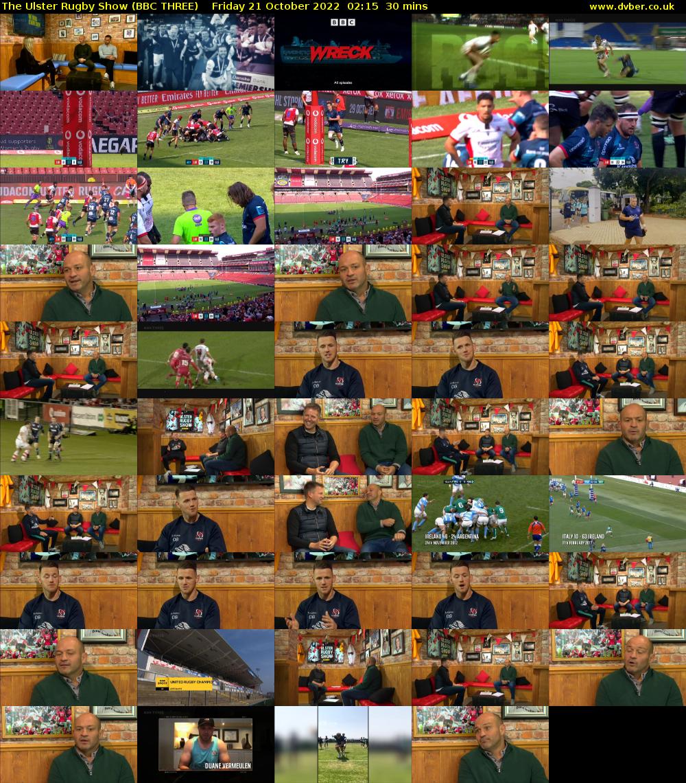 The Ulster Rugby Show (BBC THREE) Friday 21 October 2022 02:15 - 02:45