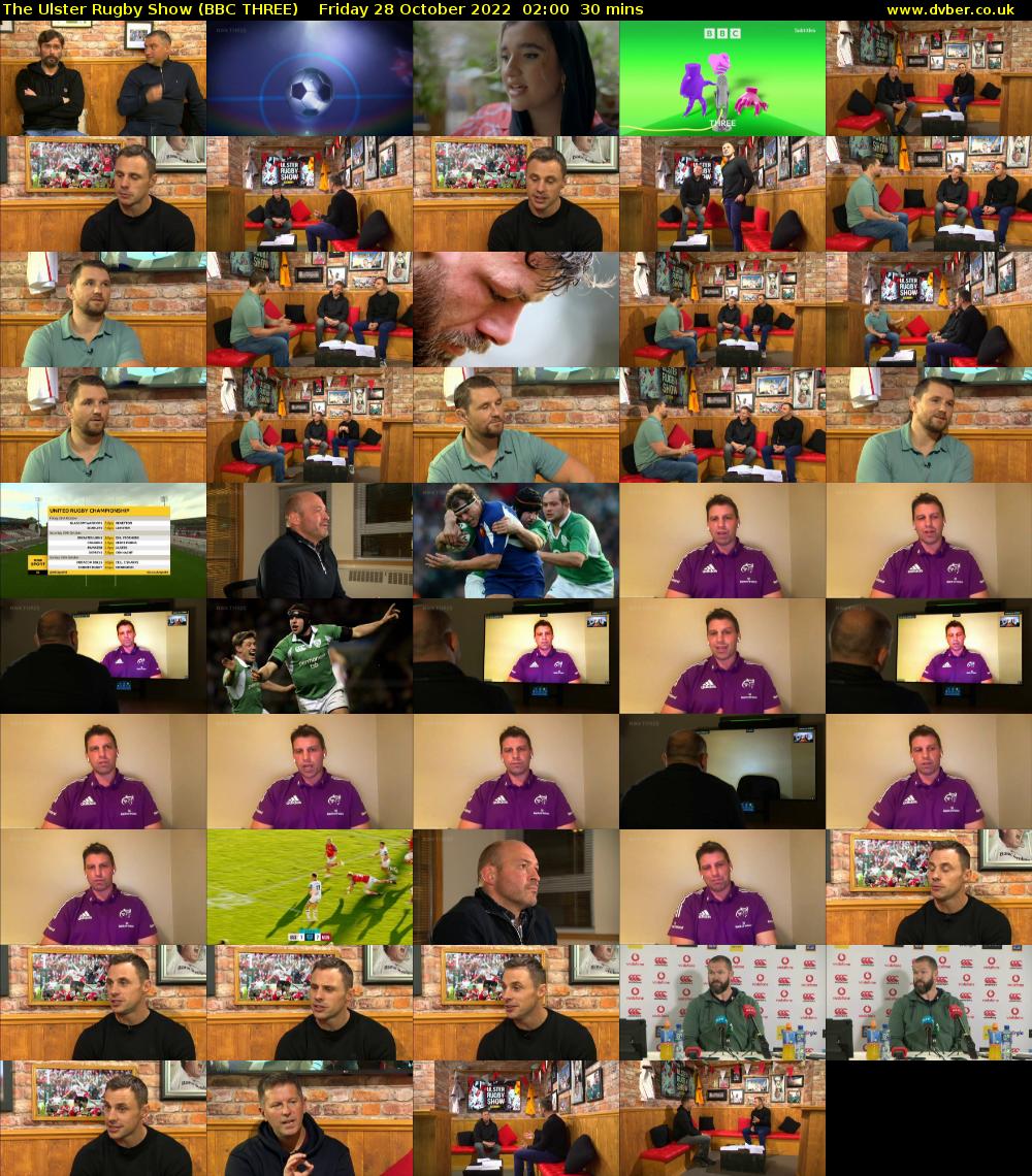 The Ulster Rugby Show (BBC THREE) Friday 28 October 2022 02:00 - 02:30