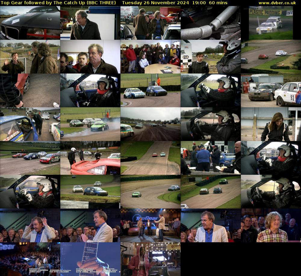 Top Gear followed by The Catch Up (BBC THREE) Tuesday 26 November 2024 19:00 - 20:00
