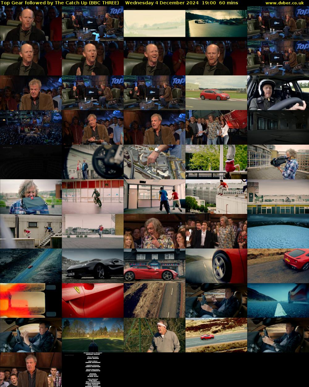 Top Gear followed by The Catch Up (BBC THREE) Wednesday 4 December 2024 19:00 - 20:00