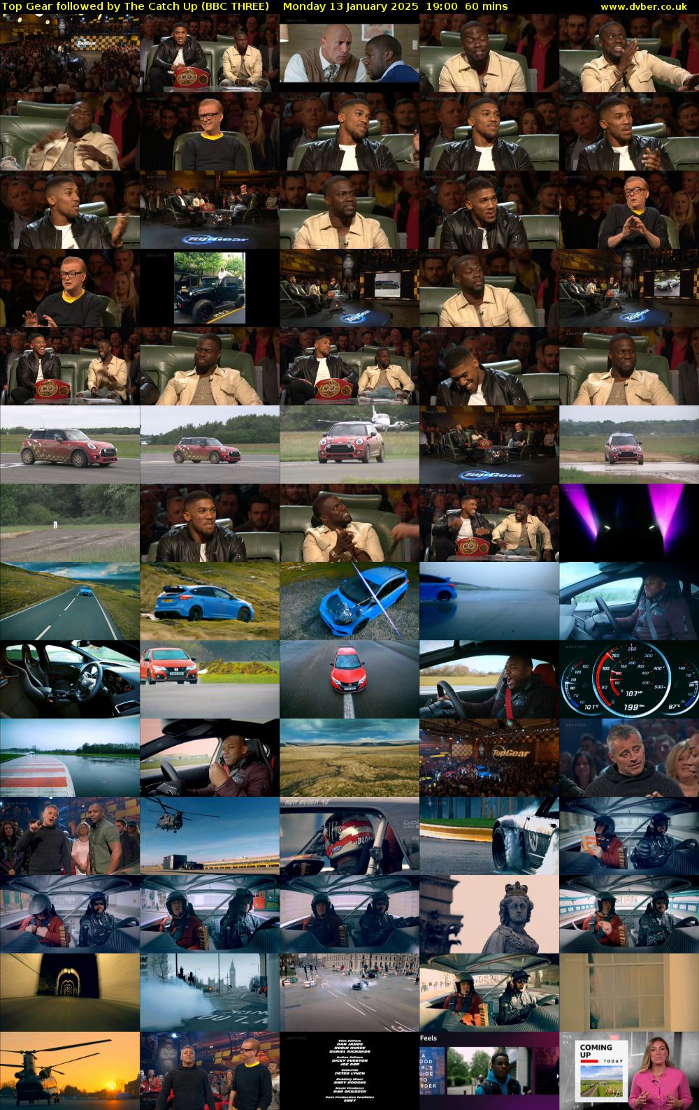 Top Gear followed by The Catch Up (BBC THREE) Monday 13 January 2025 19:00 - 20:00