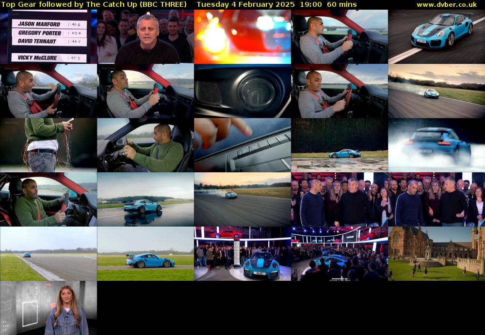 Top Gear followed by The Catch Up (BBC THREE) Tuesday 4 February 2025 19:00 - 20:00