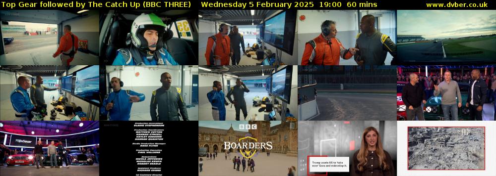 Top Gear followed by The Catch Up (BBC THREE) Wednesday 5 February 2025 19:00 - 20:00