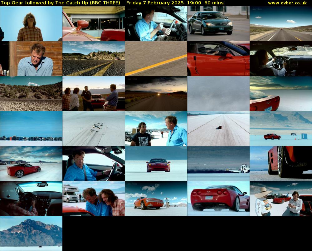 Top Gear followed by The Catch Up (BBC THREE) Friday 7 February 2025 19:00 - 20:00