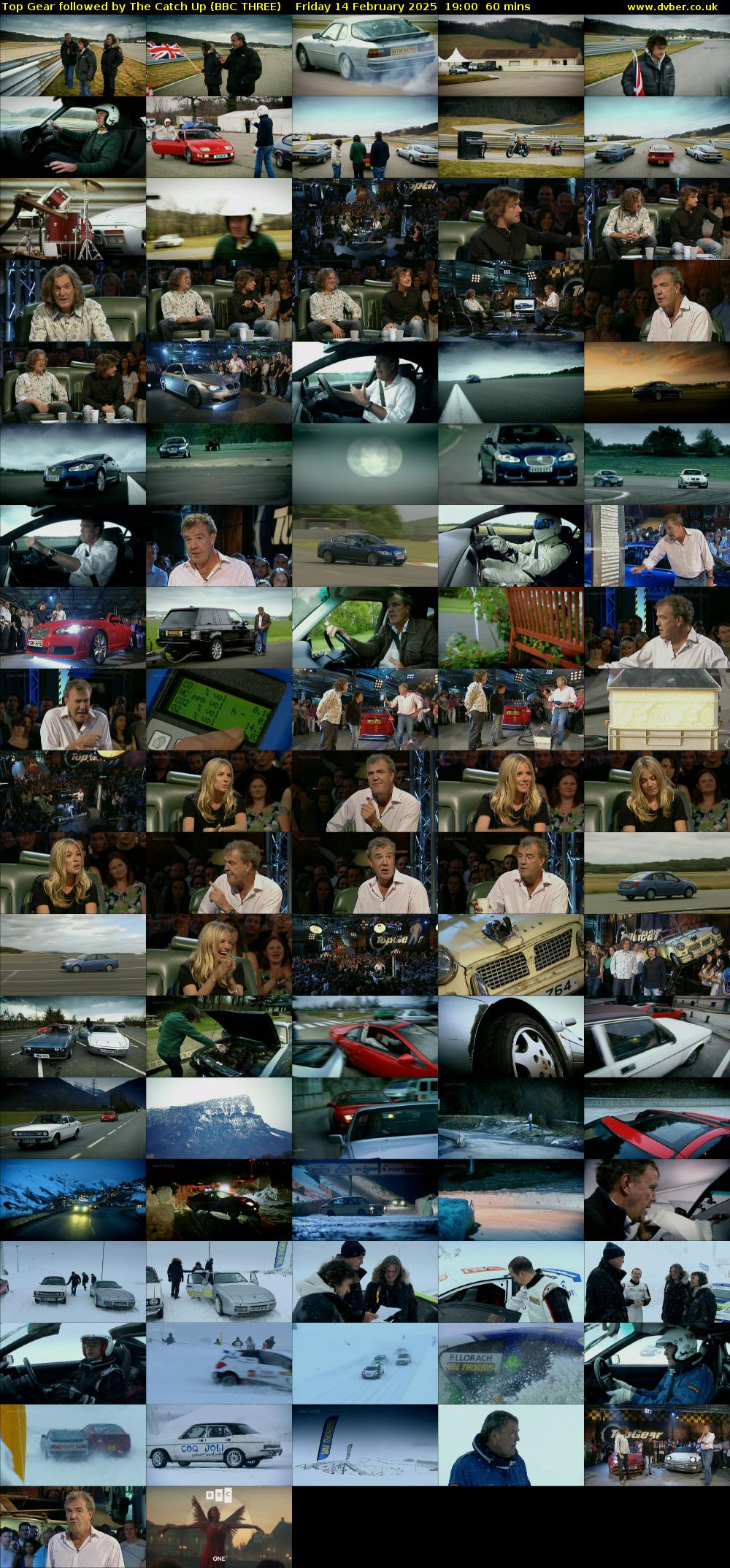 Top Gear followed by The Catch Up (BBC THREE) Friday 14 February 2025 19:00 - 20:00