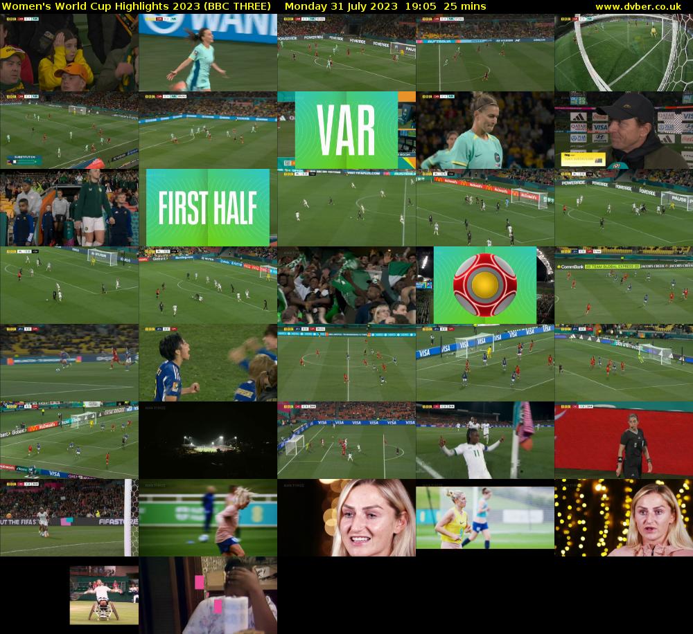 Women's World Cup Highlights 2023 (BBC THREE) Monday 31 July 2023 19:05 - 19:30