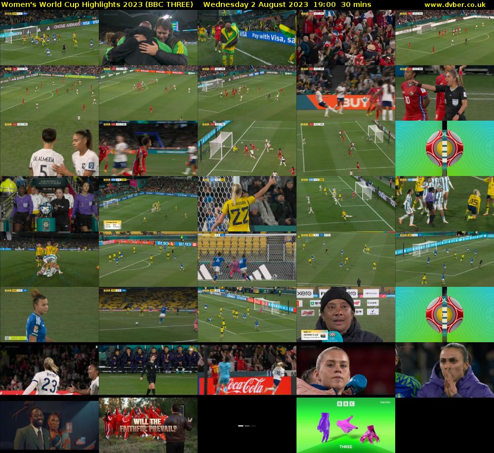 Women's World Cup Highlights 2023 (BBC THREE) Wednesday 2 August 2023 19:00 - 19:30