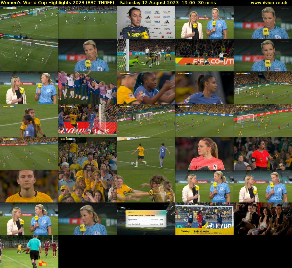 Women's World Cup Highlights 2023 (BBC THREE) Saturday 12 August 2023 19:00 - 19:30