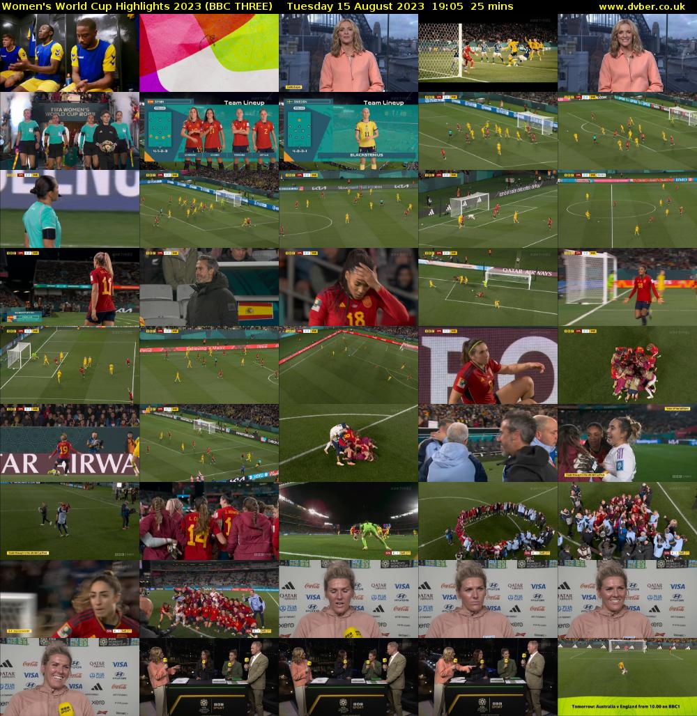Women's World Cup Highlights 2023 (BBC THREE) Tuesday 15 August 2023 19:05 - 19:30
