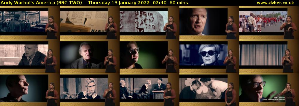Andy Warhol's America (BBC TWO) Thursday 13 January 2022 02:40 - 03:40