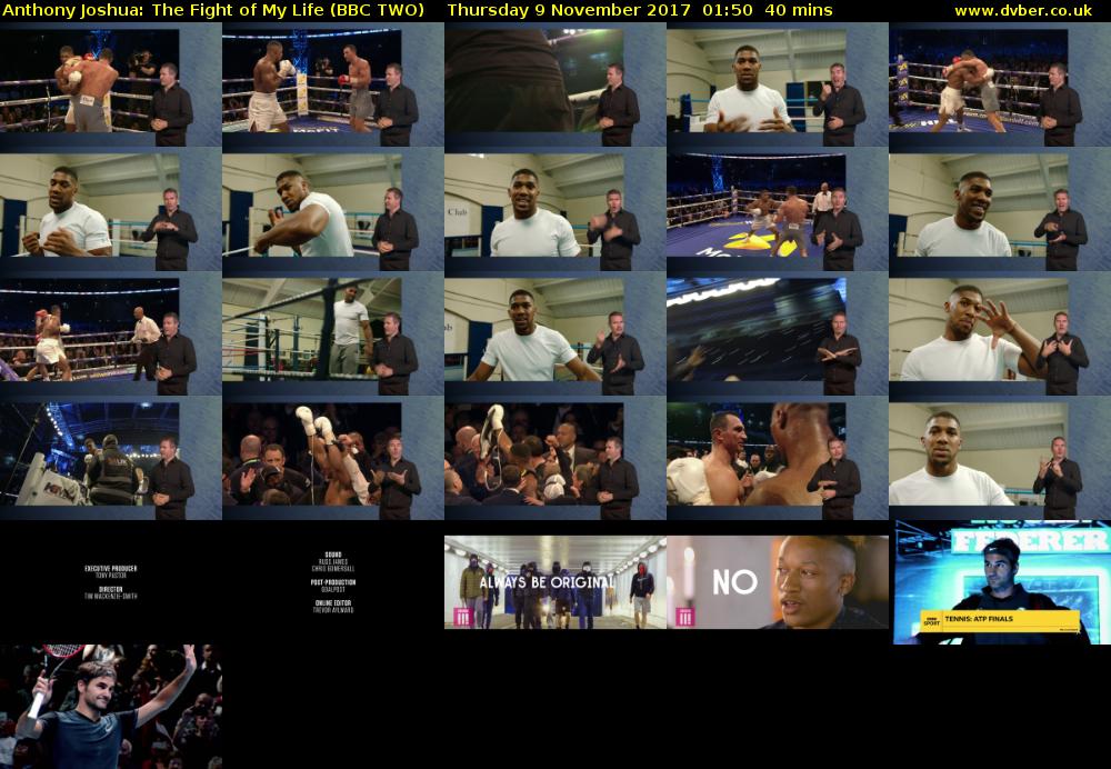 Anthony Joshua: The Fight of My Life (BBC TWO) Thursday 9 November 2017 01:50 - 02:30