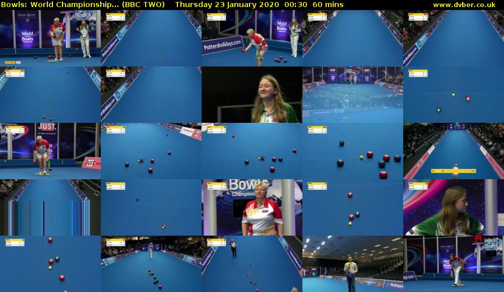 Bowls: World Championship... (BBC TWO) Thursday 23 January 2020 00:30 - 01:30