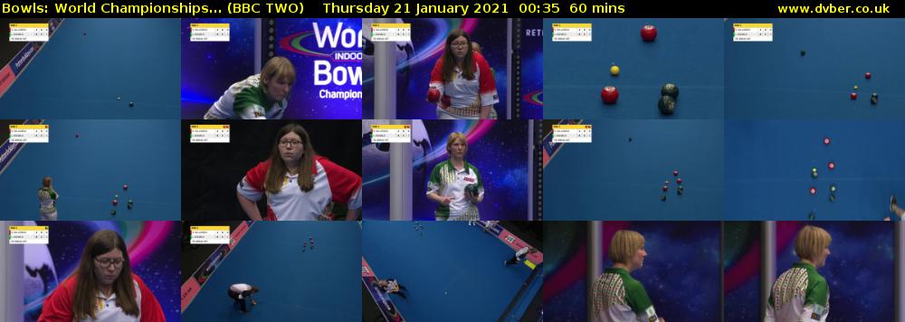 Bowls: World Championships... (BBC TWO) Thursday 21 January 2021 00:35 - 01:35