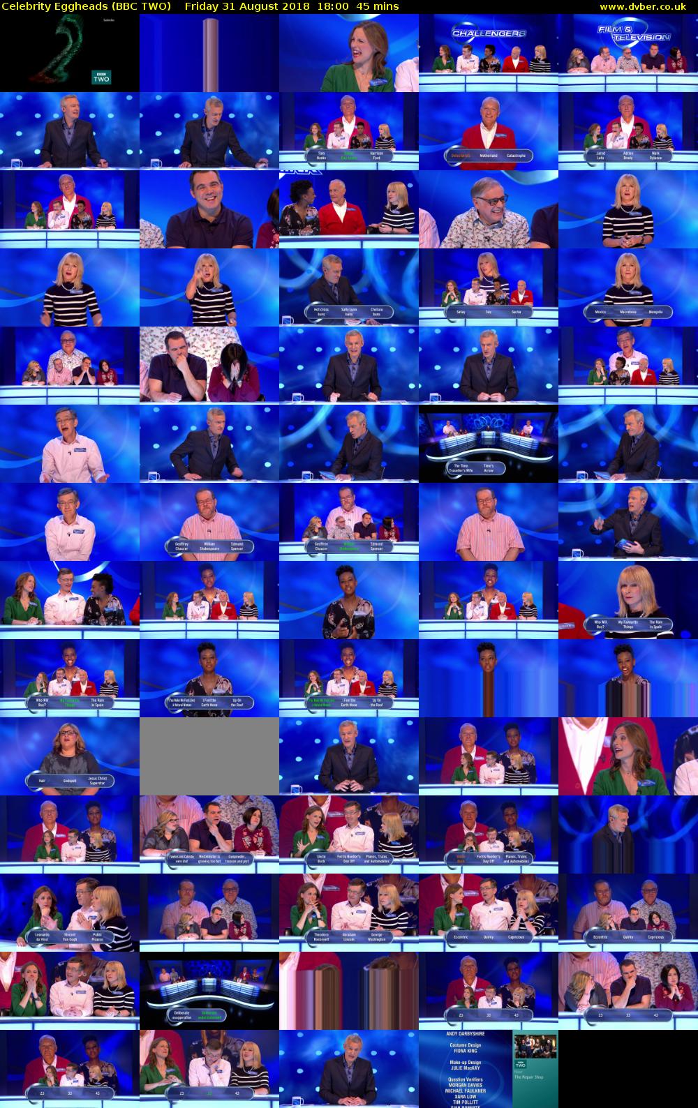 Celebrity Eggheads (BBC TWO) Friday 31 August 2018 18:00 - 18:45