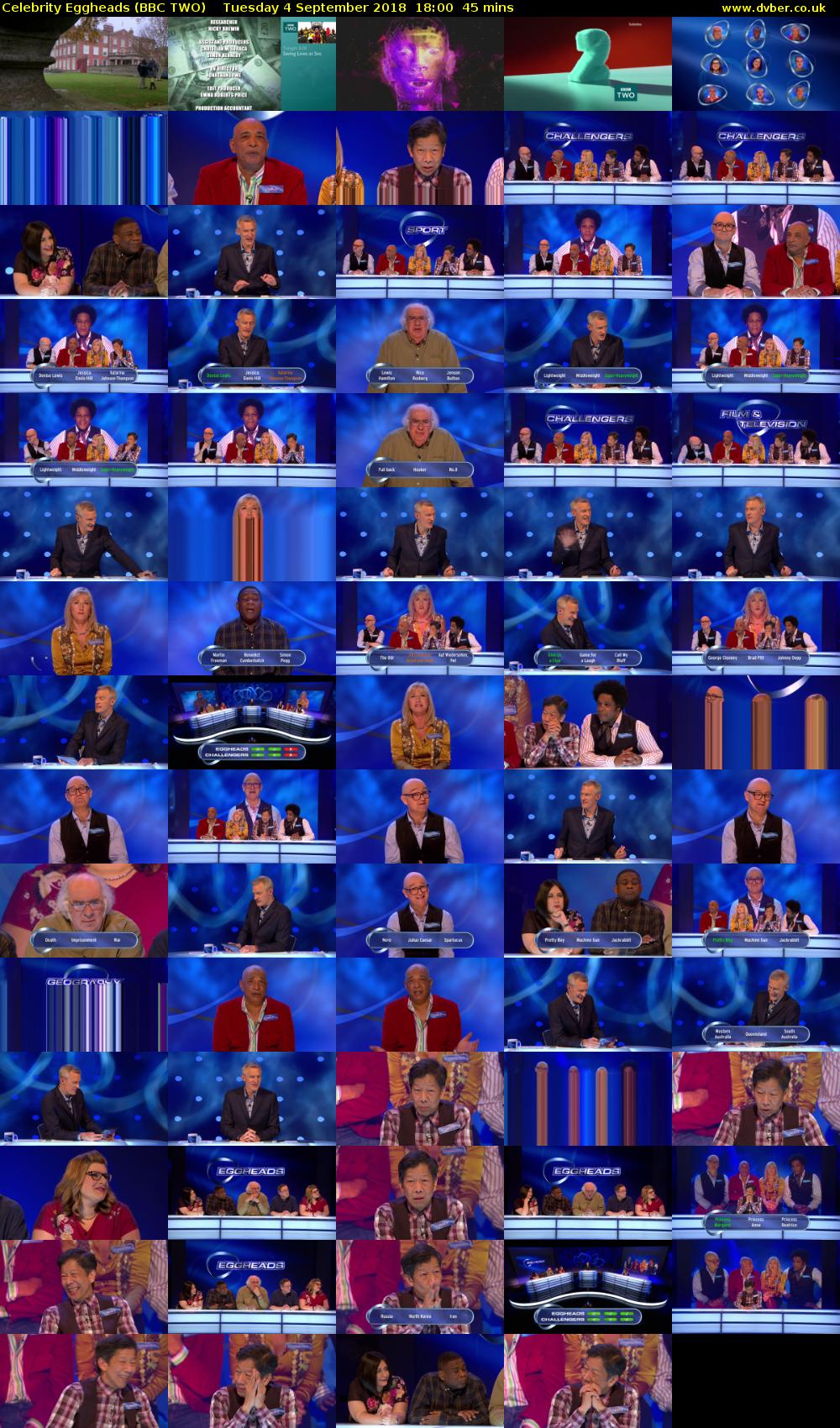 Celebrity Eggheads (BBC TWO) Tuesday 4 September 2018 18:00 - 18:45