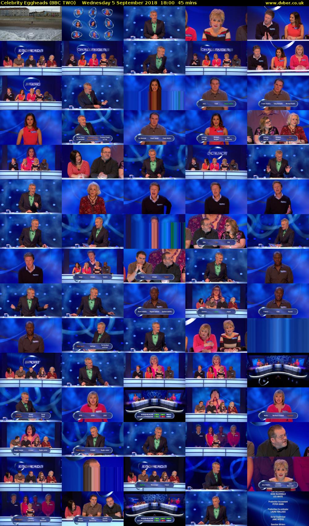 Celebrity Eggheads (BBC TWO) Wednesday 5 September 2018 18:00 - 18:45