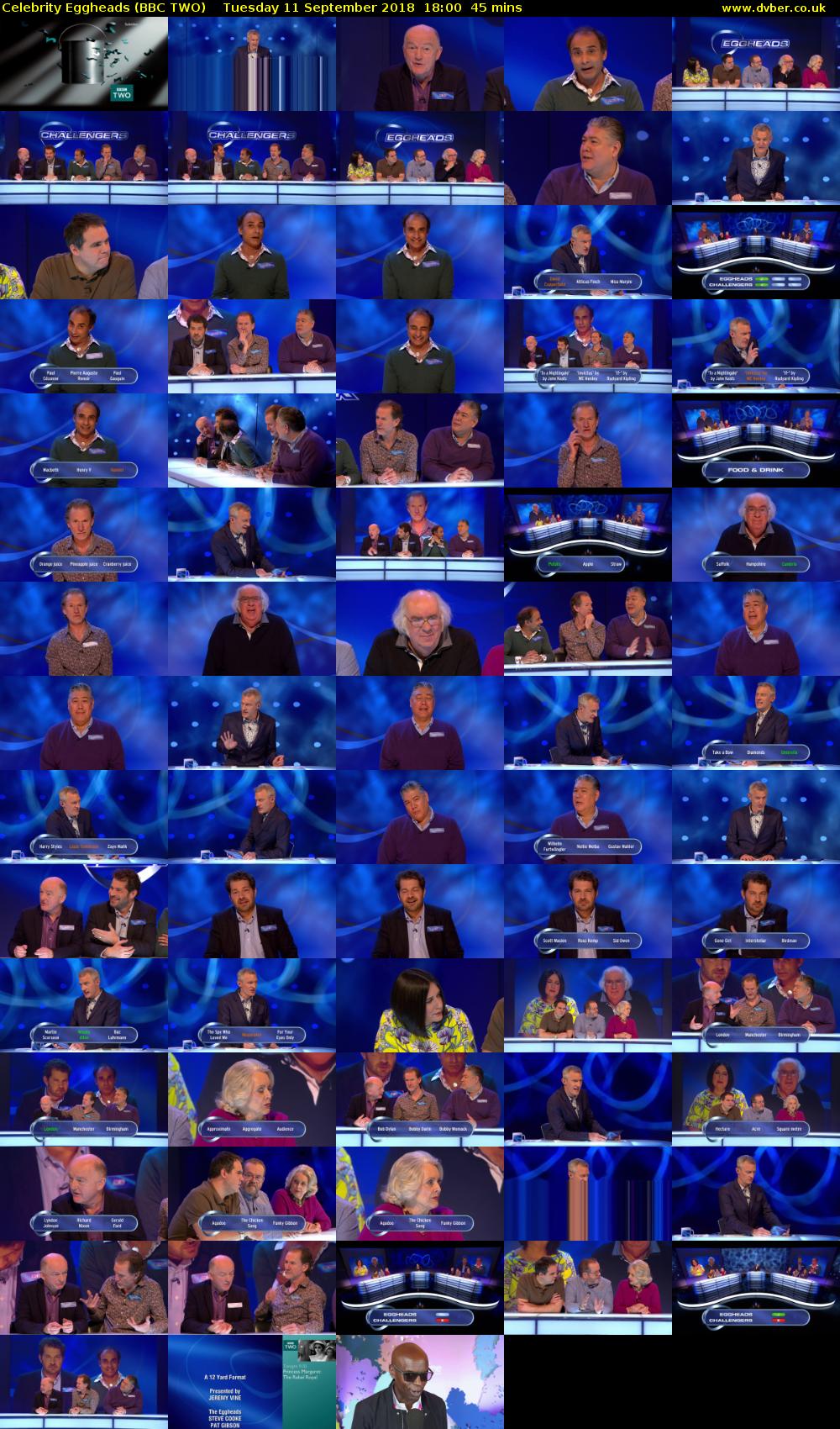 Celebrity Eggheads (BBC TWO) Tuesday 11 September 2018 18:00 - 18:45