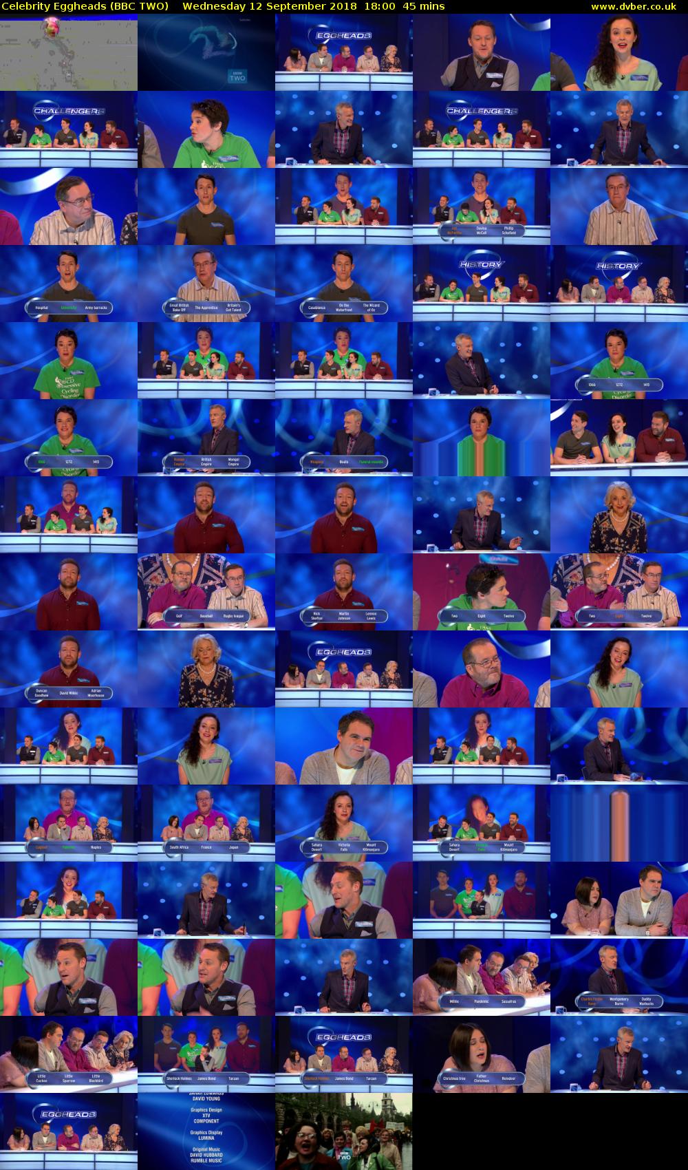 Celebrity Eggheads (BBC TWO) Wednesday 12 September 2018 18:00 - 18:45