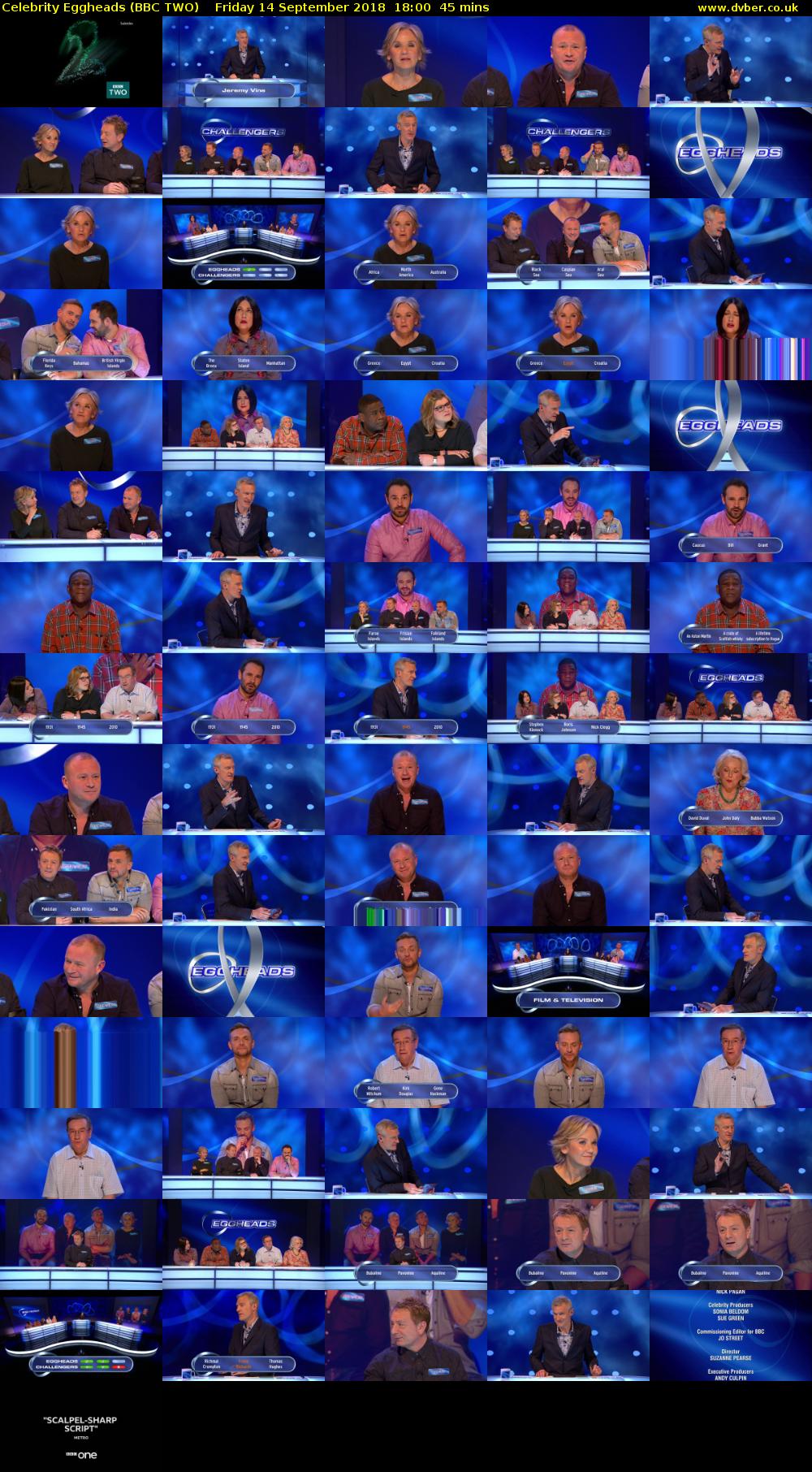 Celebrity Eggheads (BBC TWO) Friday 14 September 2018 18:00 - 18:45