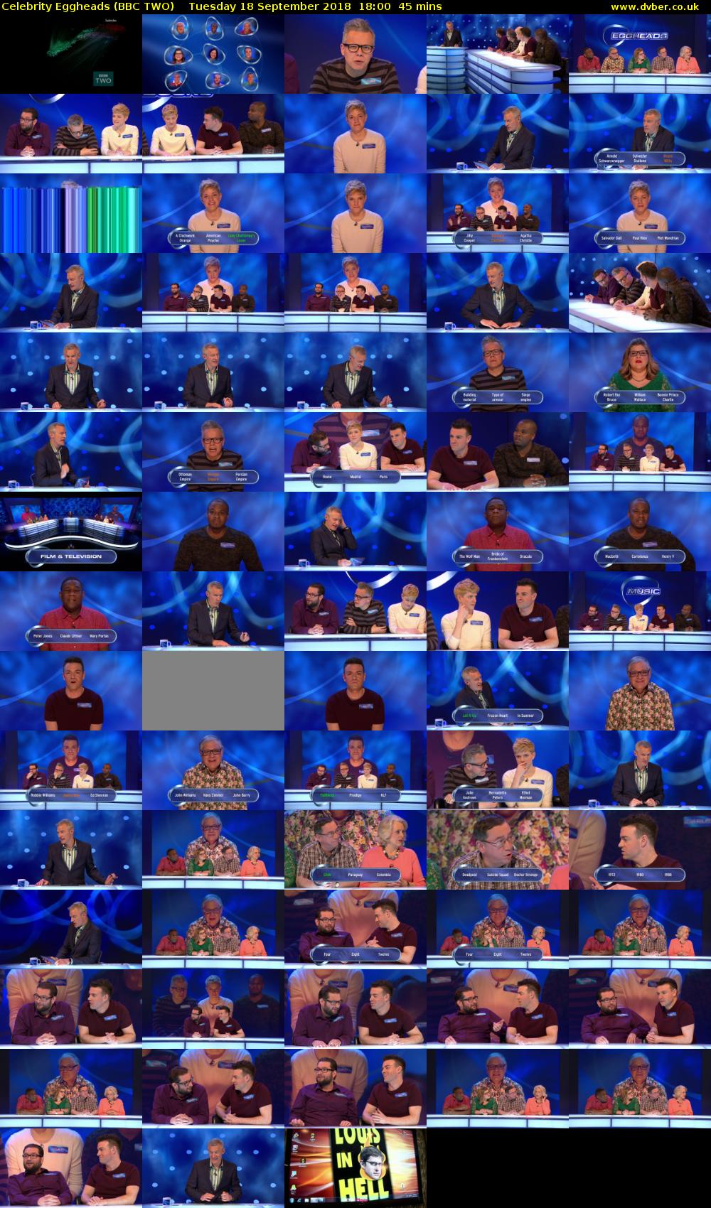 Celebrity Eggheads (BBC TWO) Tuesday 18 September 2018 18:00 - 18:45