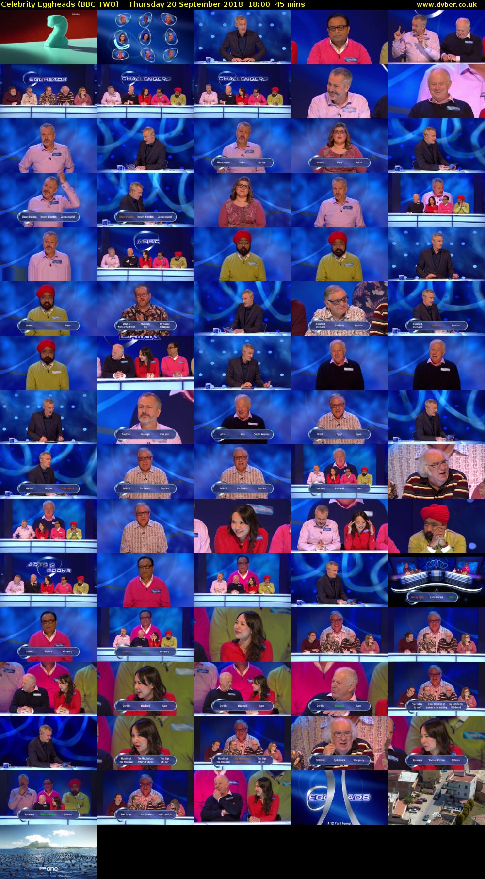 Celebrity Eggheads (BBC TWO) Thursday 20 September 2018 18:00 - 18:45