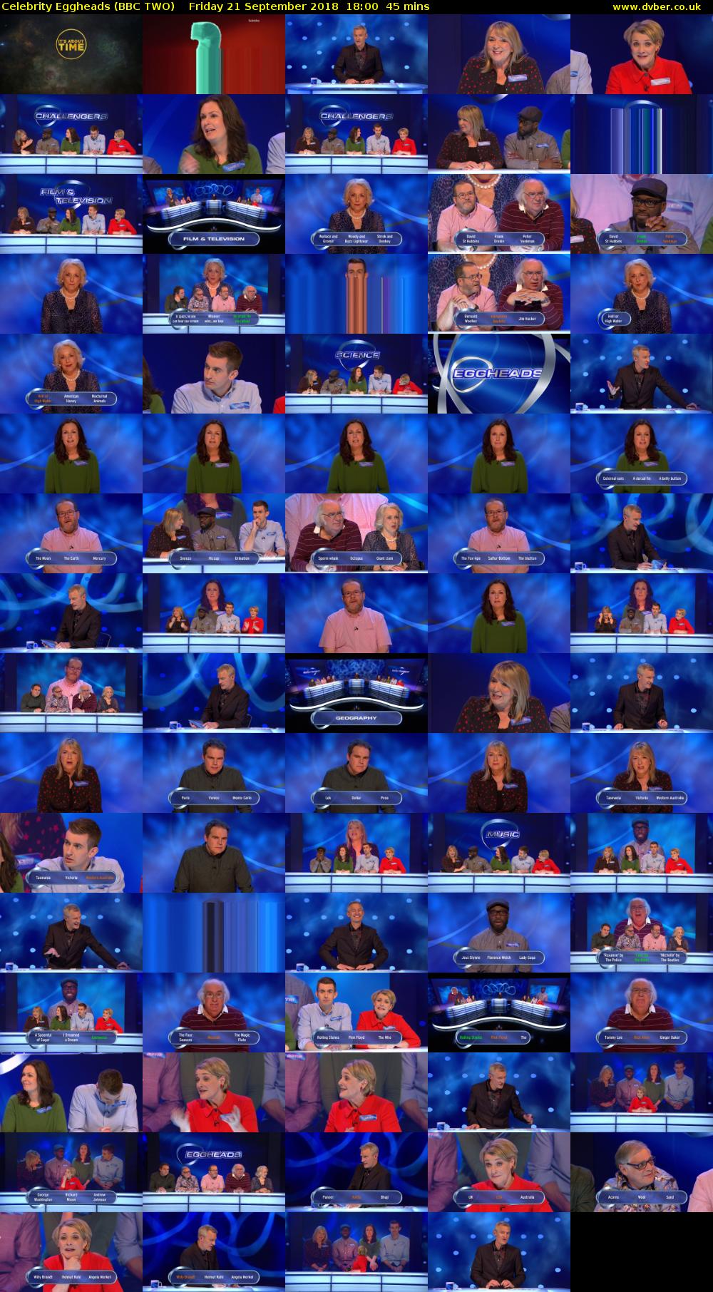 Celebrity Eggheads (BBC TWO) Friday 21 September 2018 18:00 - 18:45