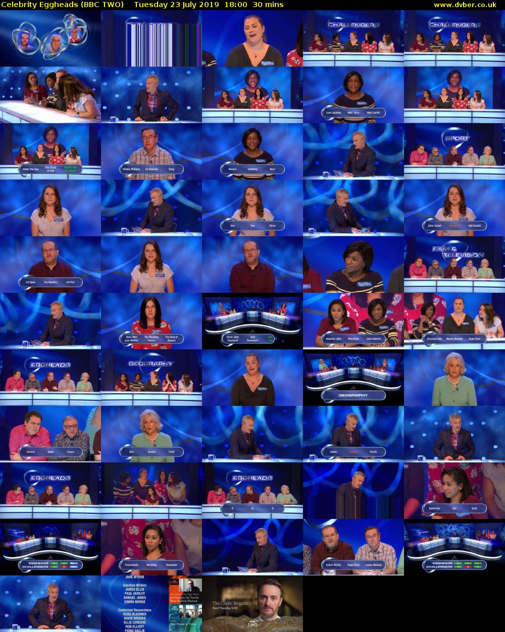 Celebrity Eggheads (BBC TWO) Tuesday 23 July 2019 18:00 - 18:30